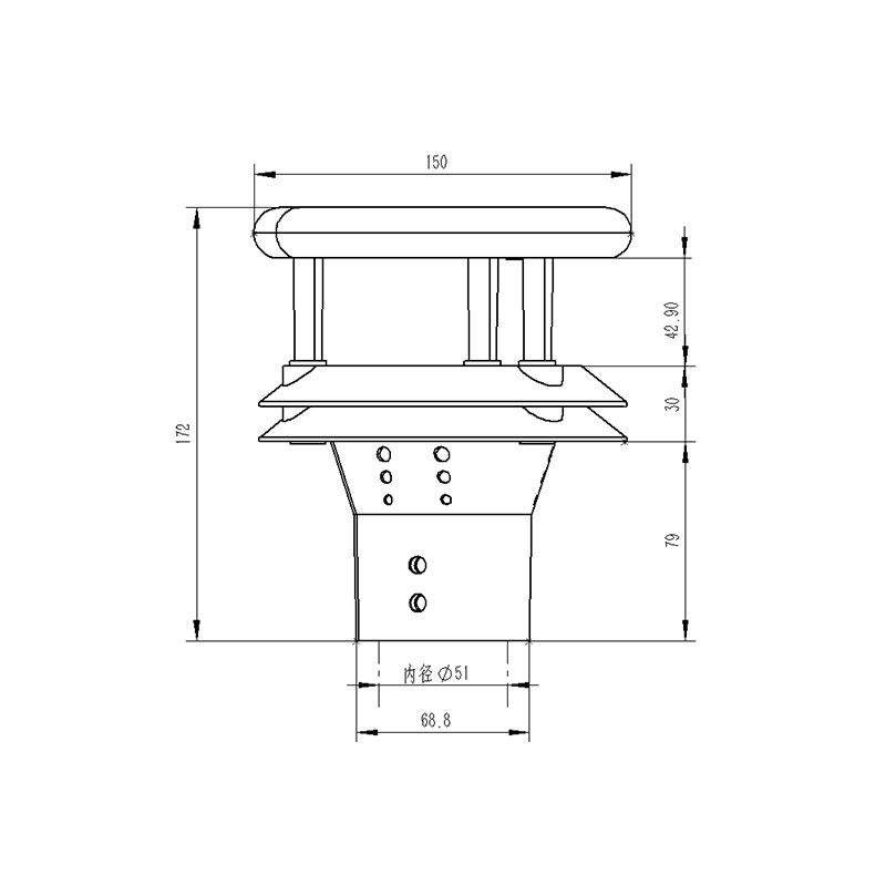 风电专用超声波风速风向传感器产品尺寸图